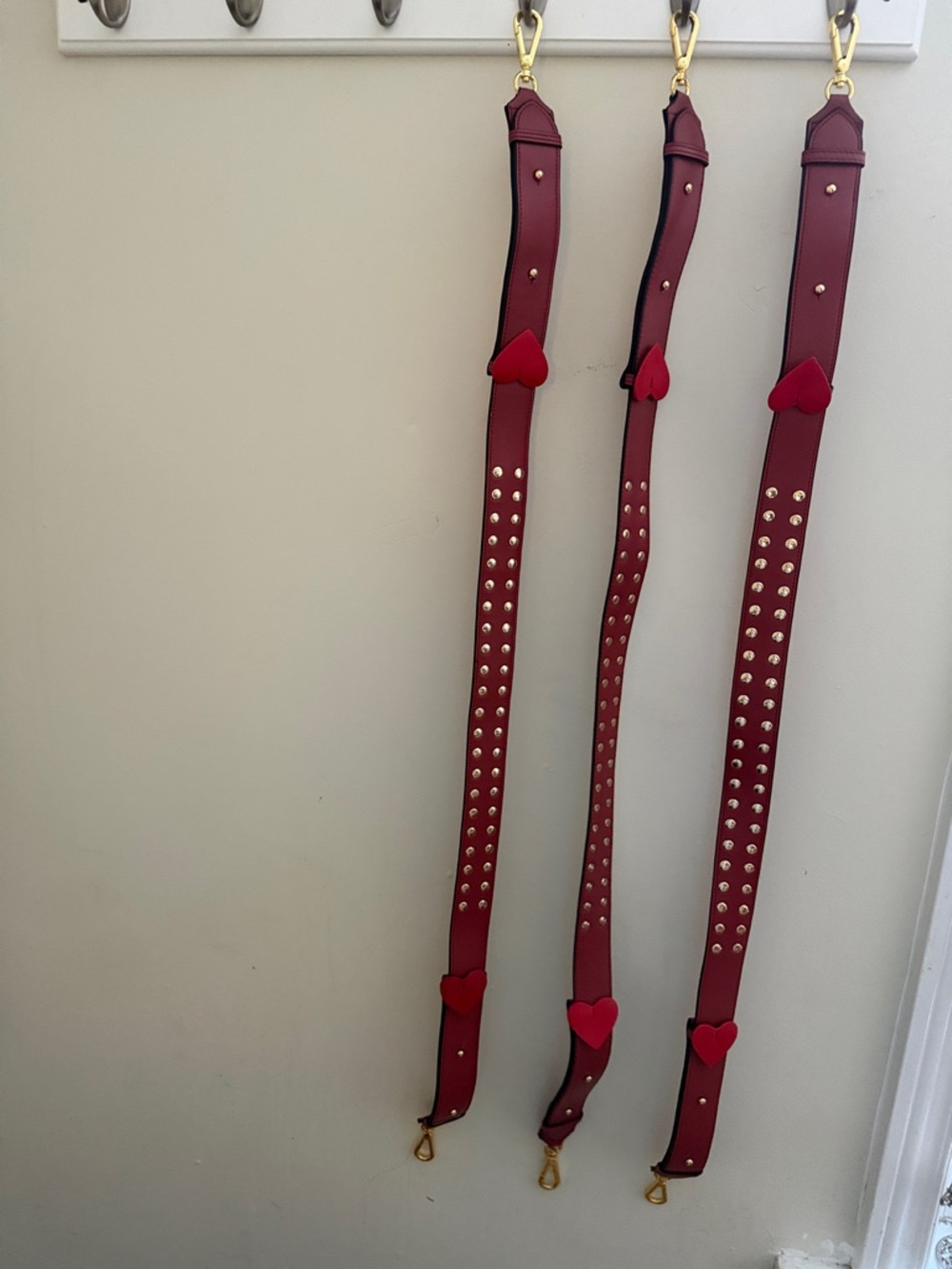 Red Heart Studded Leather Bag Strap - Women Accessories
